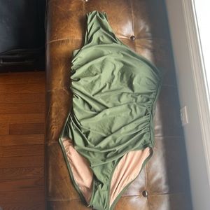 NWT Tags hunter green/ Safari color size 10 one piece swimsuit from Jcrew